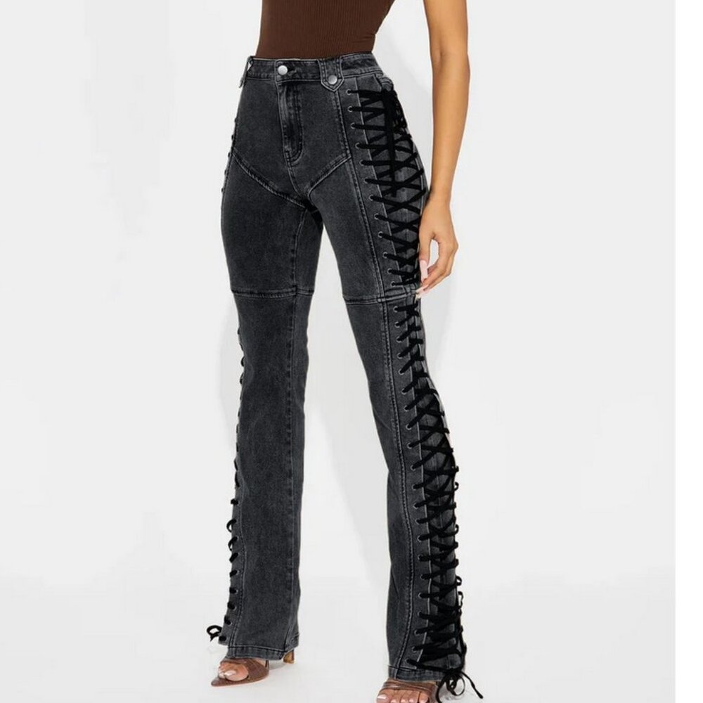 After Hours Lace Up Plus Size Flare Jeans/Pants NWT Fashion Nova